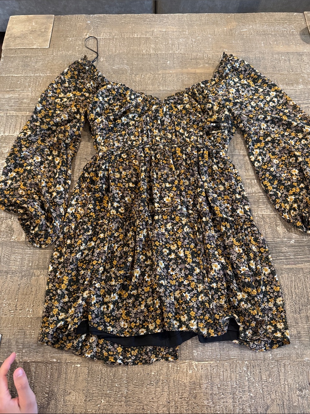 Lena Black Floral Off-Shoulder Dress with Yellow & White Accents